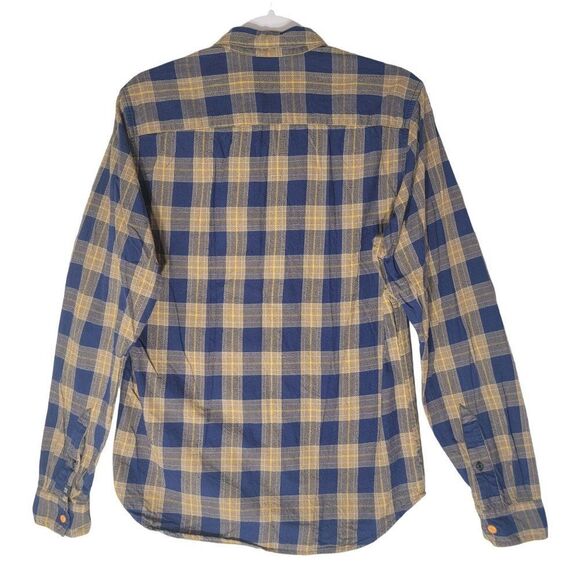 Scotch and Soda Flannel Button Down Shirt Mens S Long Sleeve Blue Gold Plaid - Picture 3 of 14